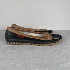 Chooka Duck Skimmer Black Tan Waterproof Rain Ballet Flats Slip-on Womens Size 7